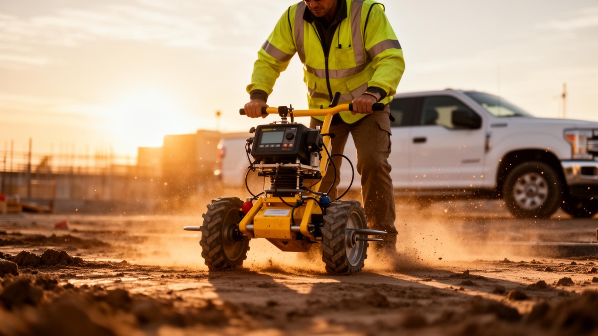 GroundPulse technician operating ground penetrating radar at a construction site